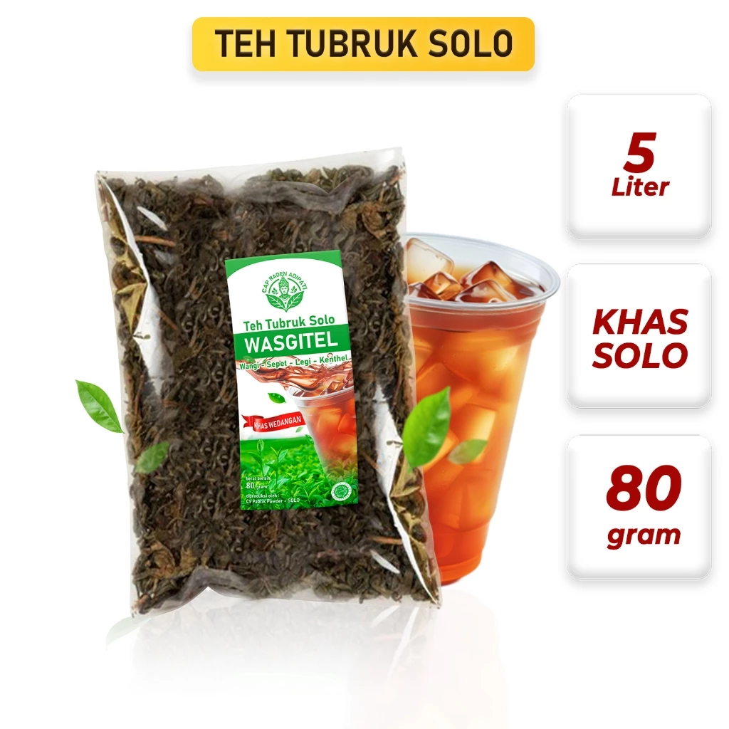 id-11134207-7r98y-lwixo9n47ae3aa1.webp Teh Tubruk Solo WASGITEL 80 Gram, Khas Wedangan Solo, Cap Raden Adipati, Racikan Daun Teh Solo - Gambar 1